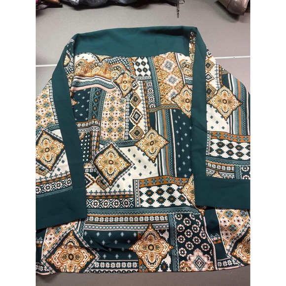 Iman Global Chic Womens 2X Patchwork Print V-Neck Blouse Emerald Green Boho Top - Picture 5 of 6